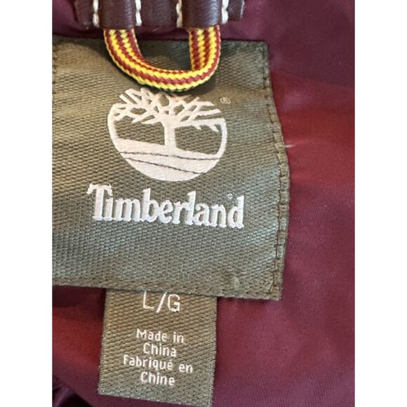 Timberland Burgundy Windbreaker Jacket Men’s L Zip Front Lightweight Stains - Picture 5 of 6